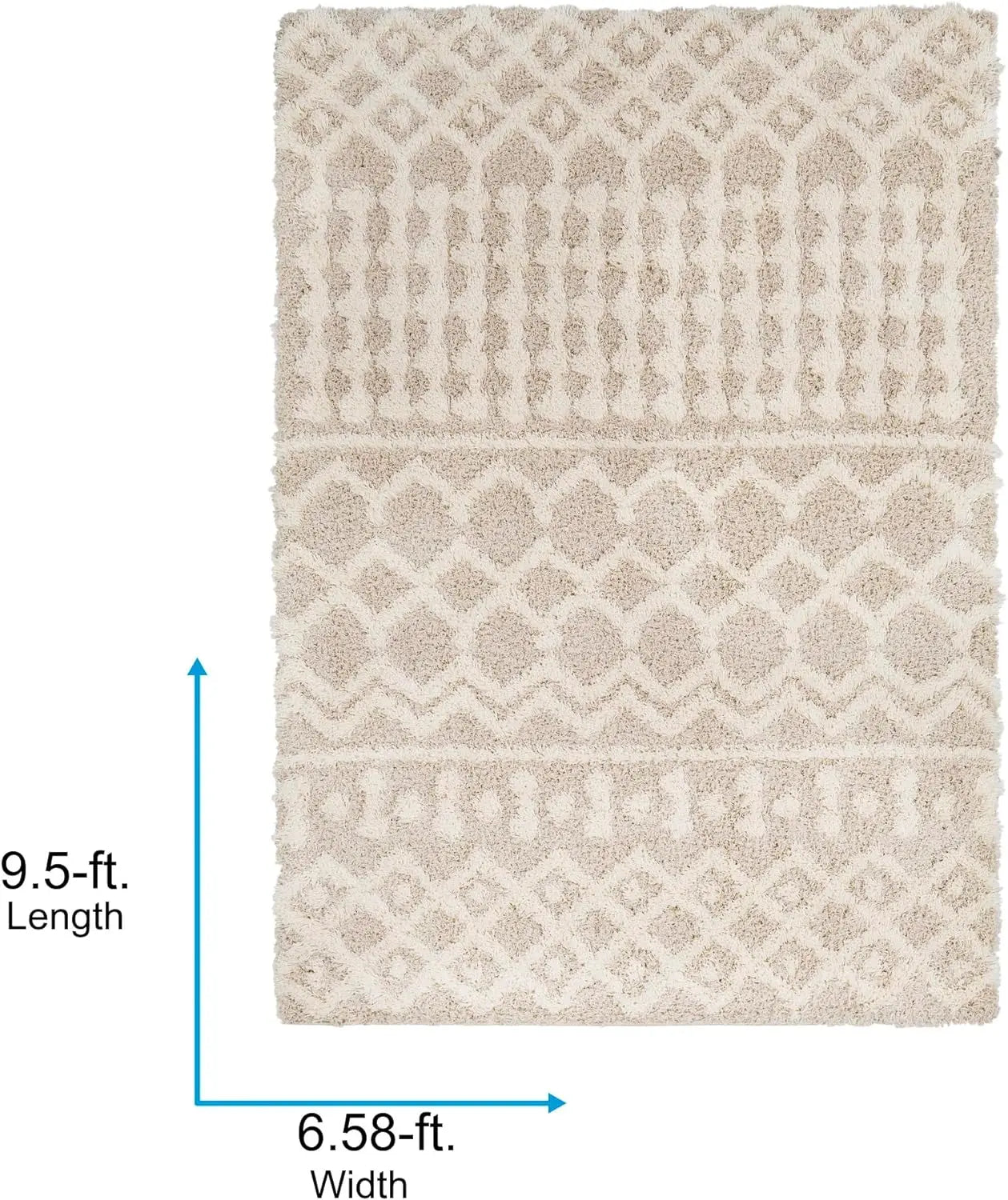 Textured Living Room Shag Area Rug, 6'7" x 9'6", Beige