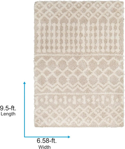 Textured Living Room Shag Area Rug, 6'7" x 9'6", Beige