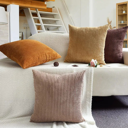 Solid Color Striped Corduroy Decorative Cushion Covers