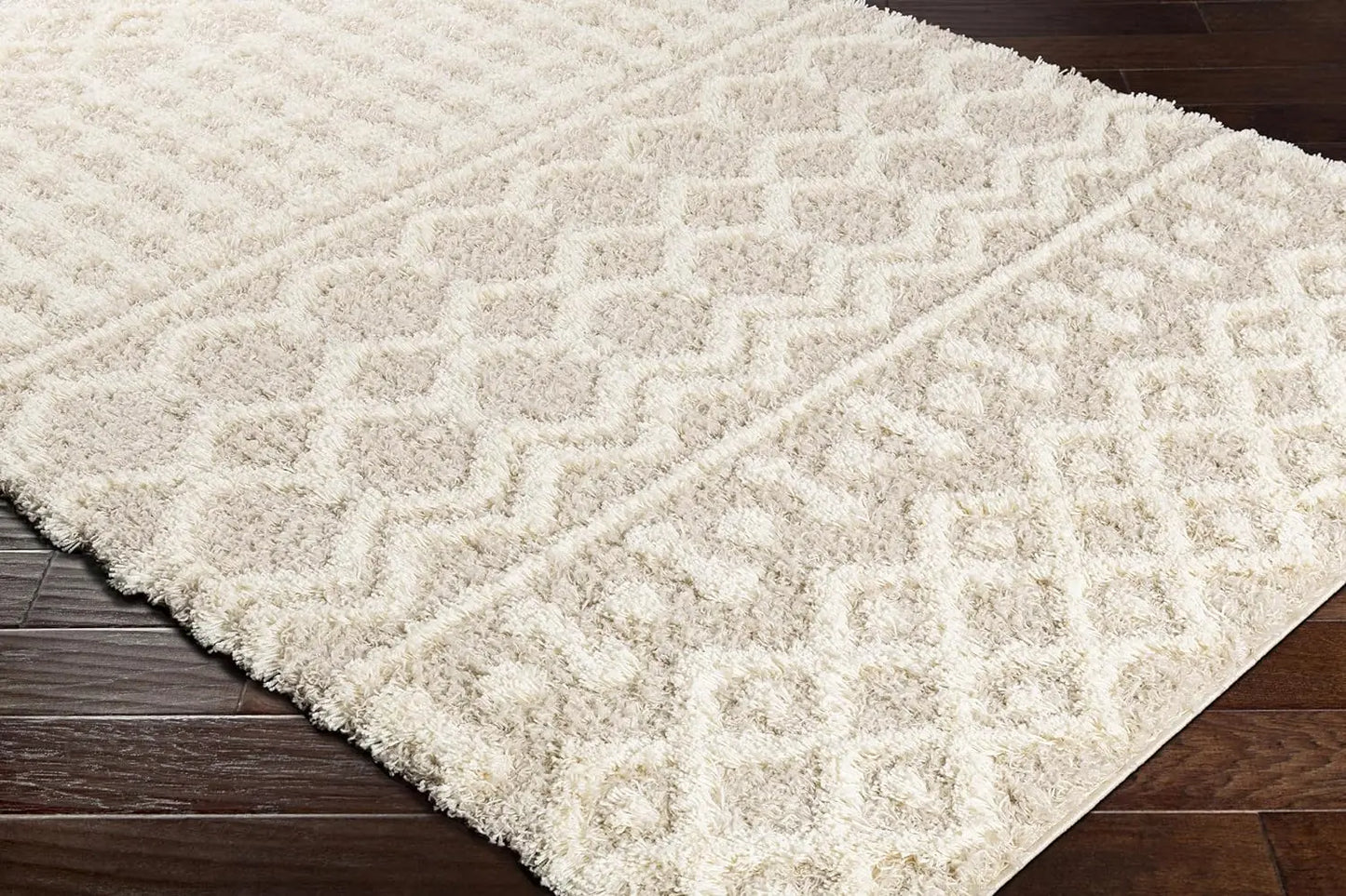 Textured Living Room Shag Area Rug, 6'7" x 9'6", Beige