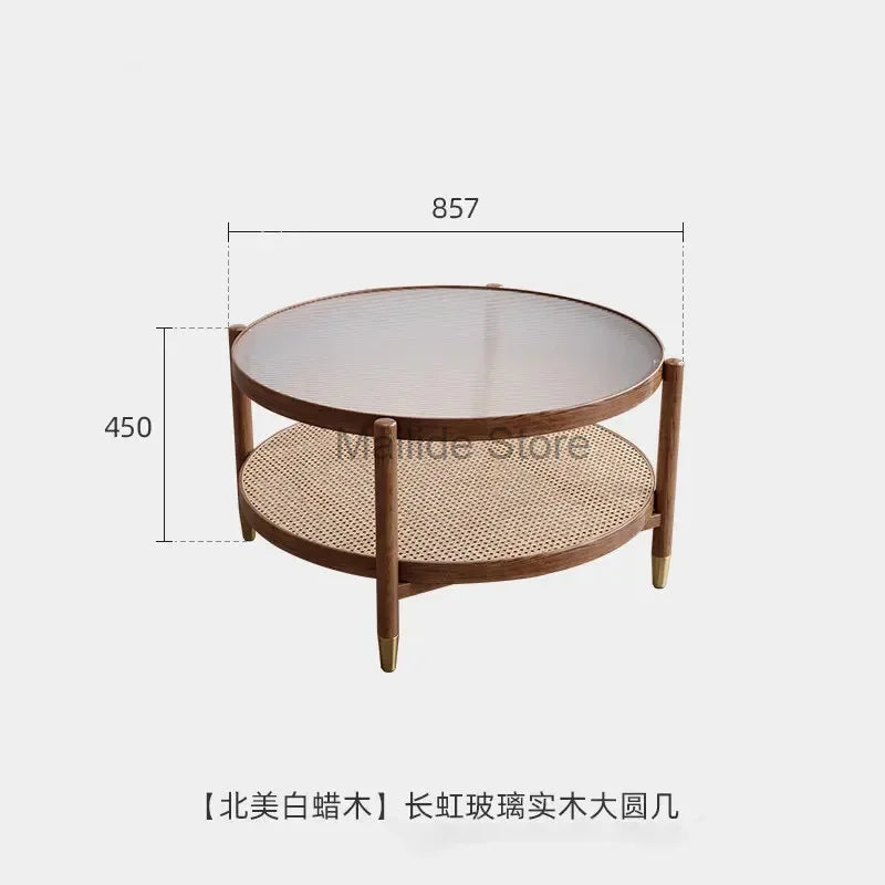 Japanese Solid Wood Round Coffee Tables Nordic Household Furniture Rattan Square Corner Table Modern Simple Glass Round Table