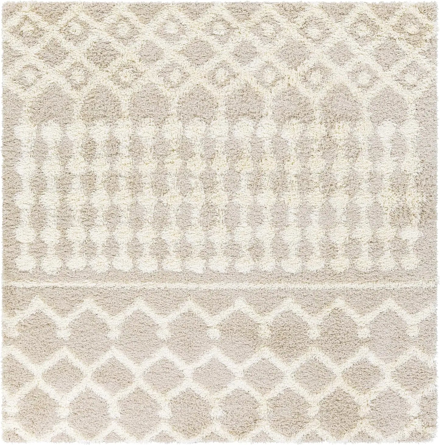 Textured Living Room Shag Area Rug, 6'7" x 9'6", Beige